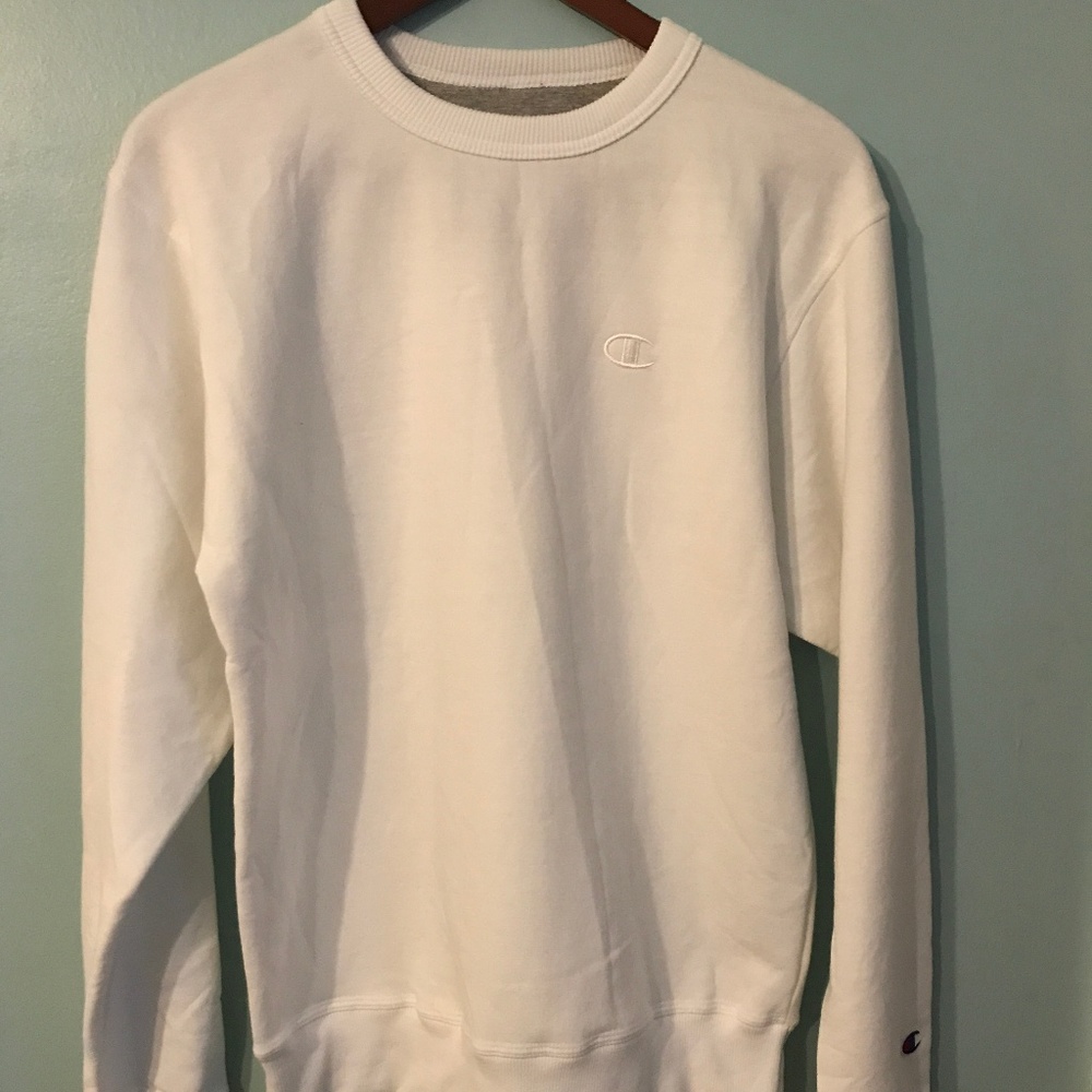 Champion White Crewneck Sweatshirt Wrist Logo